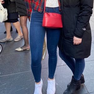 Zara blue high rise skinny jean with white stripe